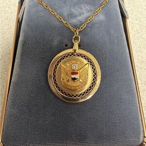 Vintage United Airlines 2 diamond 12KT Gold Year of Service Pendant w-chain
